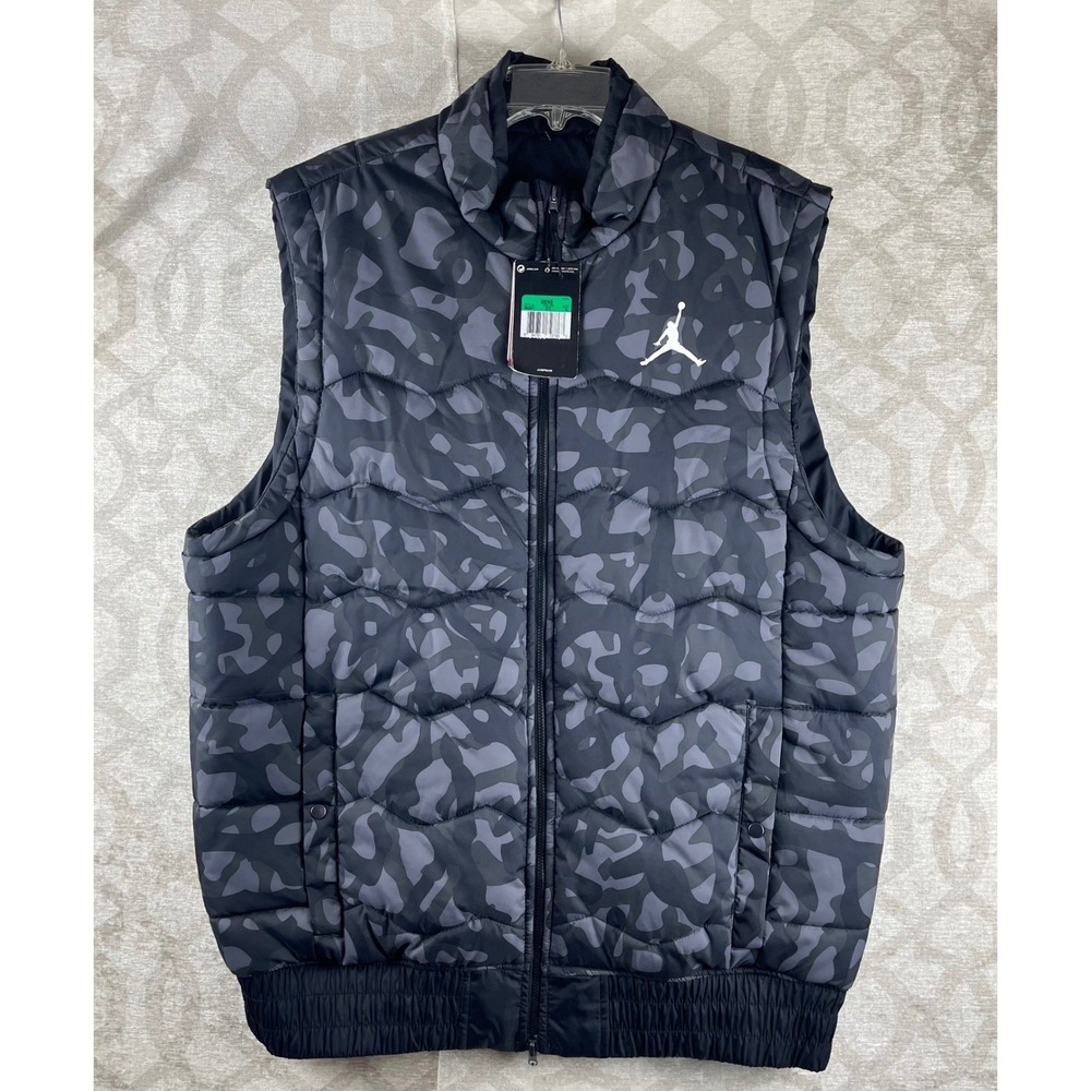 Jordan Jumpman Reversible Puffer Vest Mens XL Black Grey Camo Pockets Zip